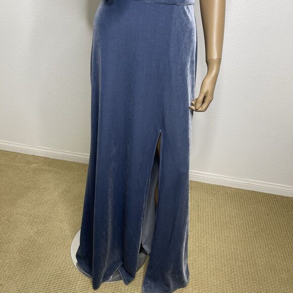 BHLDN Jenny Yoo Evening Dress Sz 10 Long Issa Blue Velvet Off Shoulder Gown $290 - Picture 15 of 16